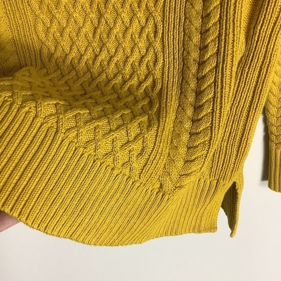 J. Crew Sweater S Chunky Cable Knit Mock Neck Mustard Golden Chartreuse S - Picture 6 of 14